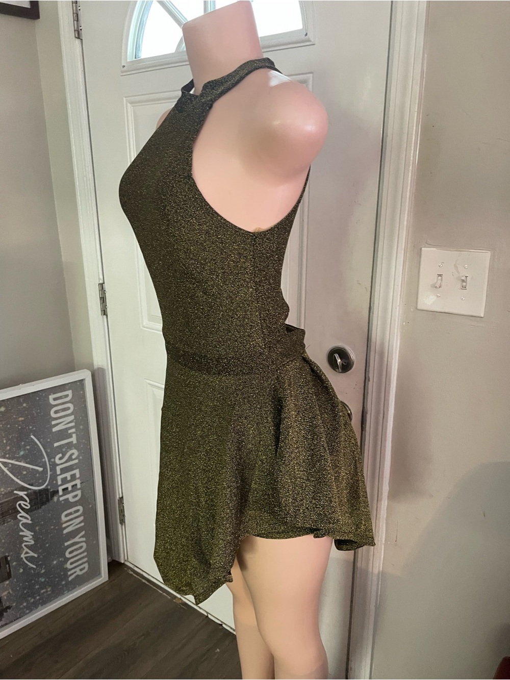 Love culture Metallic gold black Halter Dress shorts built in bottom USA medium - Picture 3 of 12